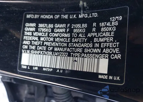 2020 Honda Civic Lx z USA, uszkodzony, nr VIN SHHFK7H39LU412322